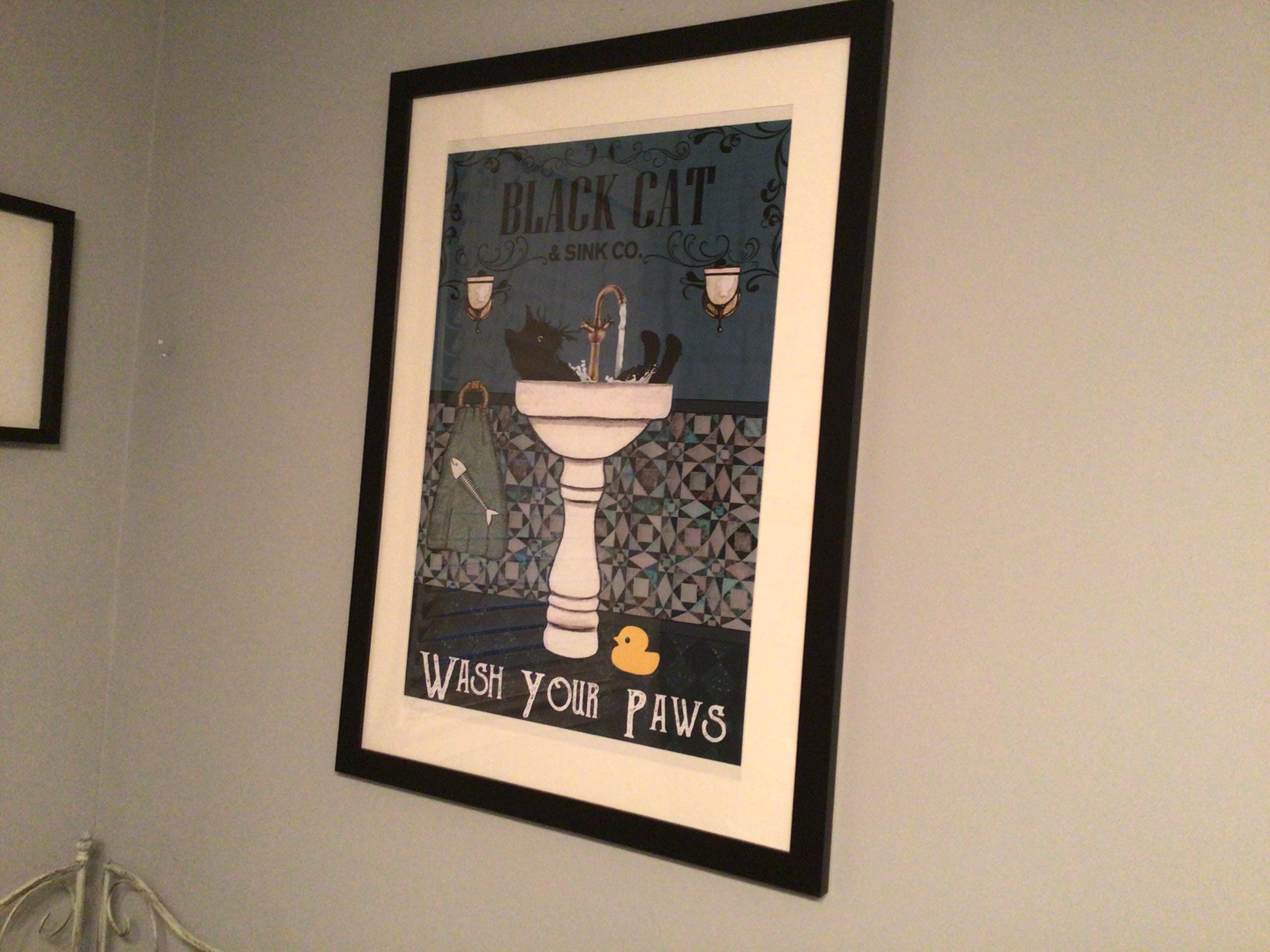 Black Cat Wash Your Paws Poster Bathroom Decoration Print Animal Picture Vintage Wall Art Toilet Restroom Home Decor A4/A3 Framed / Unframed