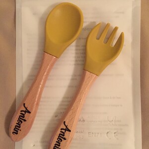 Couverts Cuillere Fourchette Bebe En Silicone Et Bois Etsy