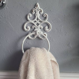 Cast Iron Victorian Style White Towel Holder Ring 7 3/4" Bath Decor 11601 