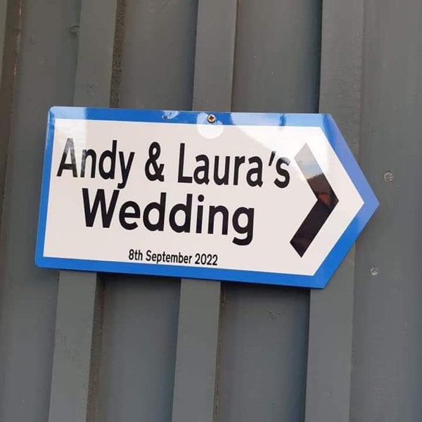 Personalised Direction Sign Blue METAL WEDDING SIGN, Wedding Plaque ...
