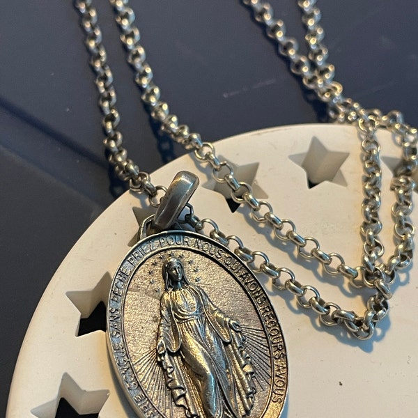 Silver Toned Our Lady of Grace Miraculous Medal Pendant