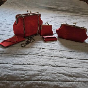 HANDMADE Vintage Kisslock Frame Handbag in Coral Red Leather