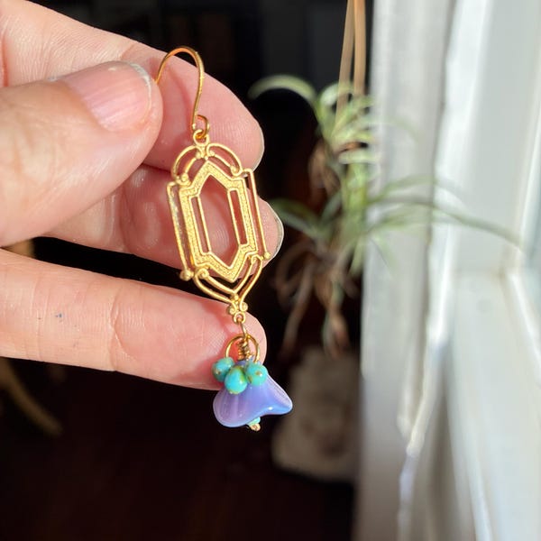 Raw Brass Victorian Filigree Earrings Findings Drops - 8