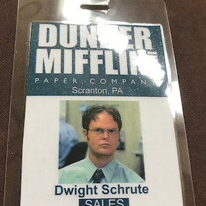 The Office Dwight Schrute Dunder Mifflin ID Badge Cosplay Costume Name ...