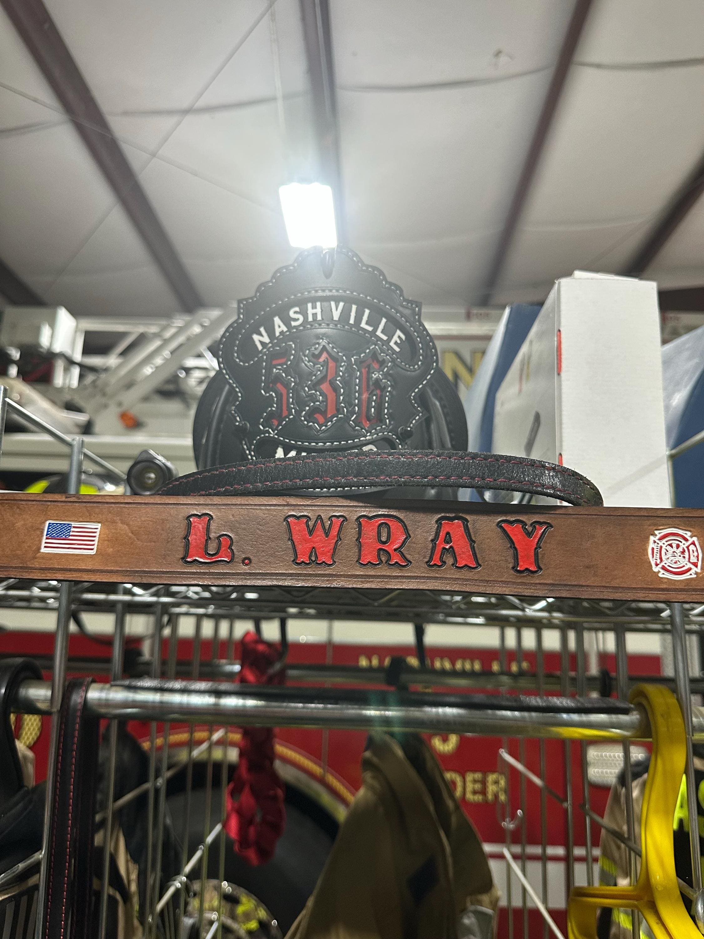 Firefighter Locker Name Plate, leather identification tag to place on locker or storage area for quick and easy identification