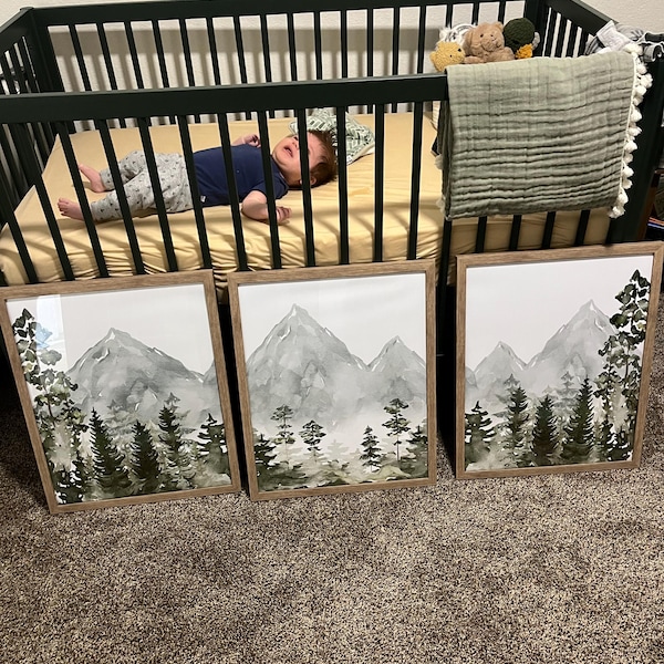 Mountain Nursery Wall Art Set of 3 | Forest Nursery Prints | Adventure ...