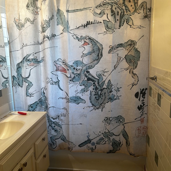 Frog Shower Curtain, Frog Decor, Japanese Decor, Kawanabe Kyosai ...