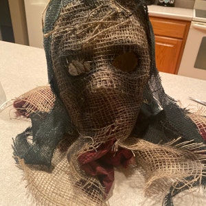 Burlap Scarecrow Halloween Mask Scary Monster Scarecrow Etsy