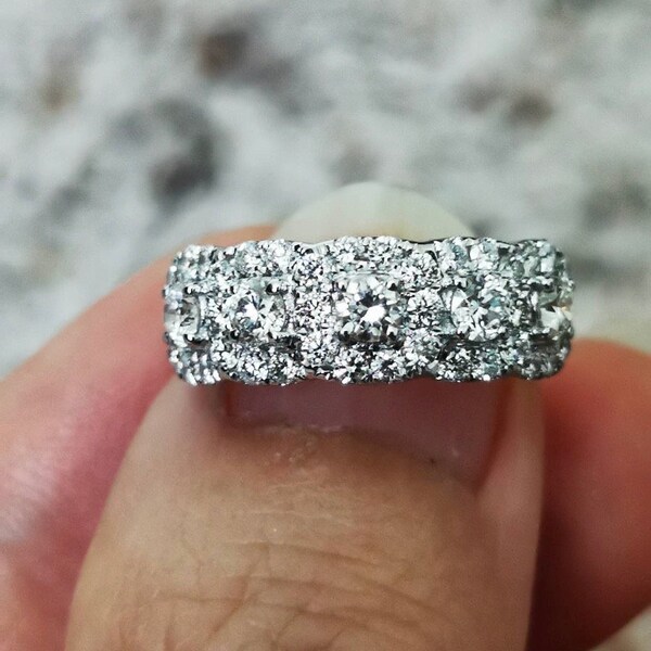 V3 Jewelry Sterling Silver with Moissanite and Genuine White Diamond Three Stone Ring main image 1