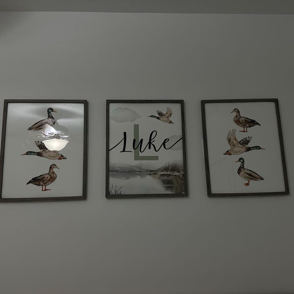 Personalized Watercolor Black Lab & Duck Print - Rustic Hunting Nursery Decor