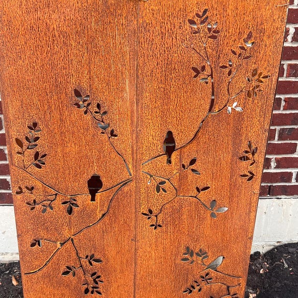 Rusty Metal Privacy Screens, Birds on Branches W/ Garden Stakes, Metal ...