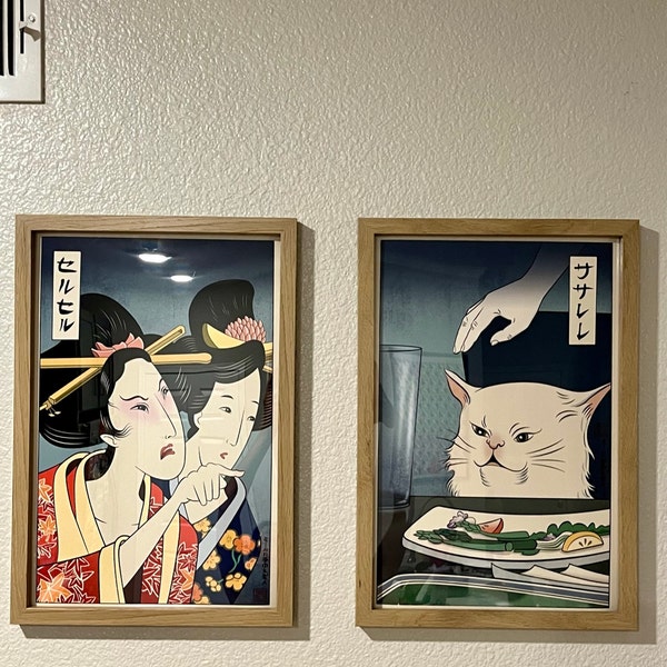 Woman Yelling at Cat - Ukiyo-e Style - Set of 2 Giclee Prints ...