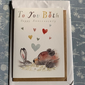 Happy Anniversary , Quality Greeting Card, to you Both 'the Bear, the Hare, and the Mouse' , heart warming Illustrations, made in UK, BHME09