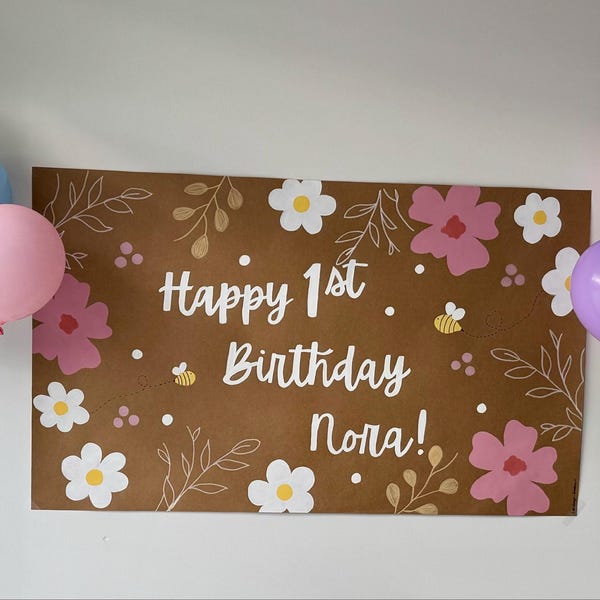 Boho Floral Birthday Banner Template: Editable Canva Design (digital ...