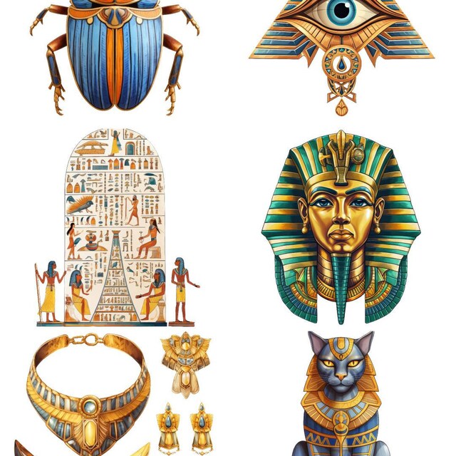 水彩画の古代エジプトのクリップアート：ファラオ、クレオパトラ