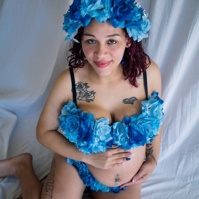 Blue Floral Maternity Bra Set 