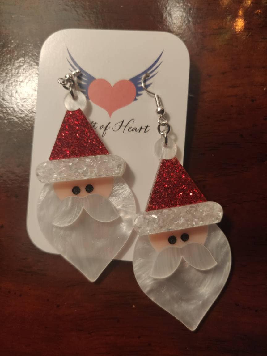Christmas Santa Clause Acrylic Earrings, Holiday Festive Statement Earrings Pierced or Clip-on