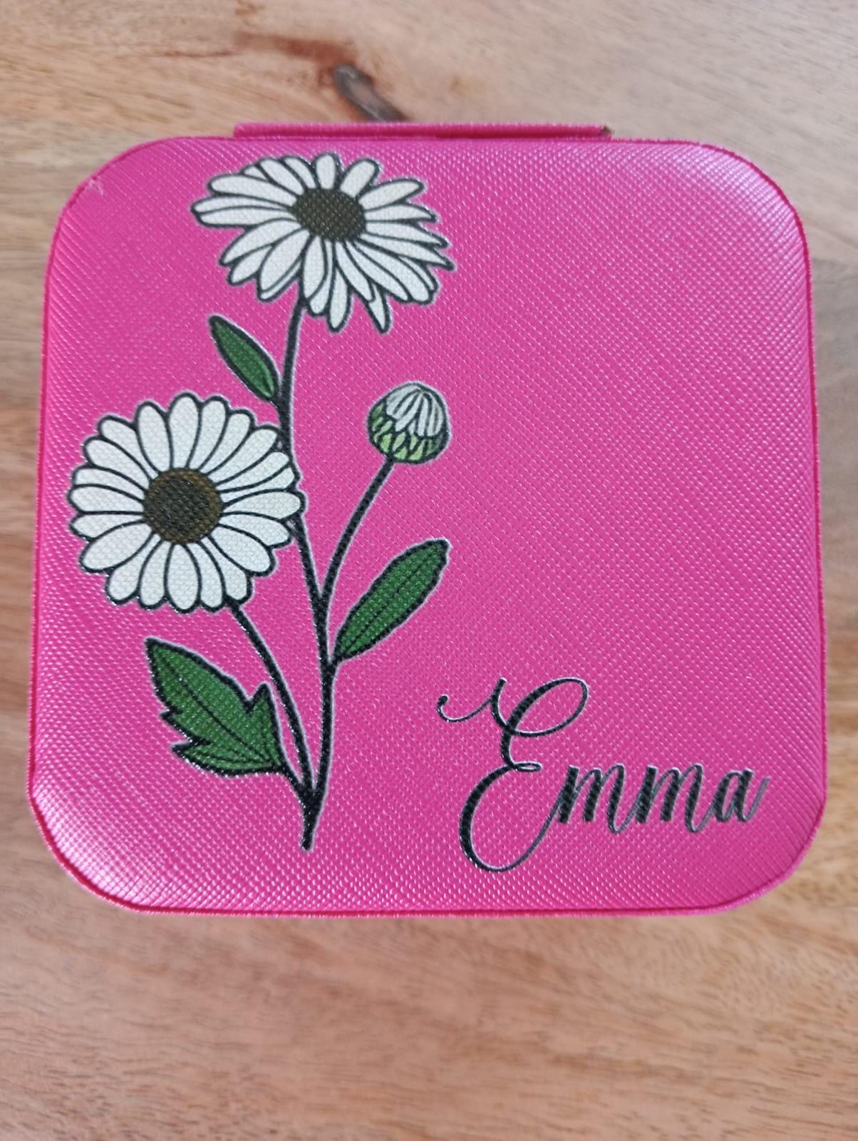 Birth Flower Jewelry Case, Personalized Jewelry Box, Engraved Jewelry Travel Case, Bridal Party Gift, Bridesmaid Proposal Gift