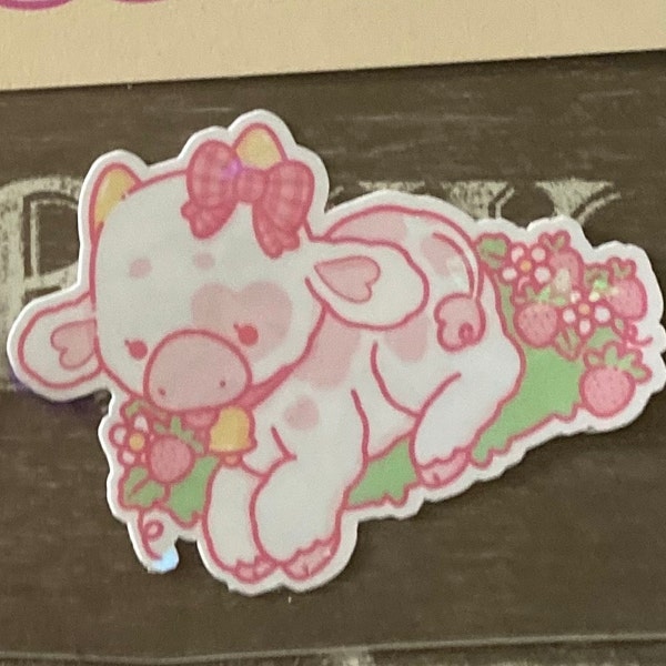 Strawberry Cow - Holographic Vinyl Sticker - Etsy