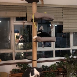 White Tall Cat tree constructor - White Cat tower, Cat stairs, Cat scratcher, Modern Cat wall furniture, Cat scratching post, Gift for cat