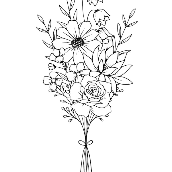 Custom Family Birth Flower Bouquet: Minimalist Art Print (digital
