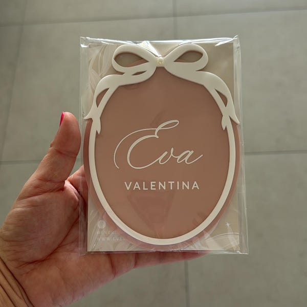 Oval Ribbon Bow Baby Name Sign, Baby Announcement Sign, Newborn Arrival ...