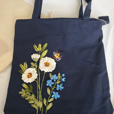Embroidered Tote Bag Tote Bag With Zipper - Etsy
