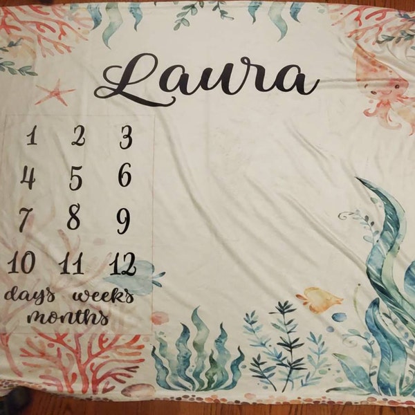 Under the Sea Baby Milestone Blanket, Sea Animals Milestone Blanket ...