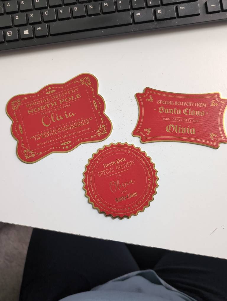 Gold Foil Santa Gift Tags | Set of 6 | Personalized Vintage Gift Tags | Kids Christmas Labels | Christmas Tag Decoration | Christmas Eve