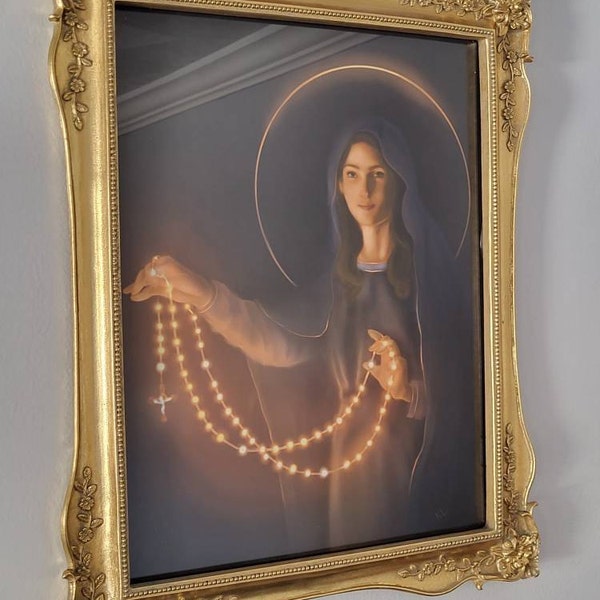 Our Lady of the Rosary Art Print, Virgin Mary, Catholic Art, Catholic ...