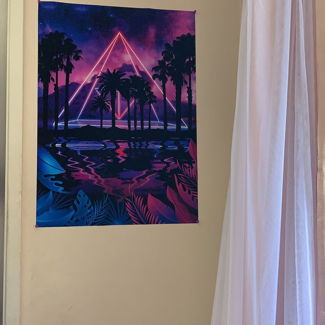 Neon palms landscape: Pyramid [synthwave/vaporwave/cyberpunk] — Aesthetic poster