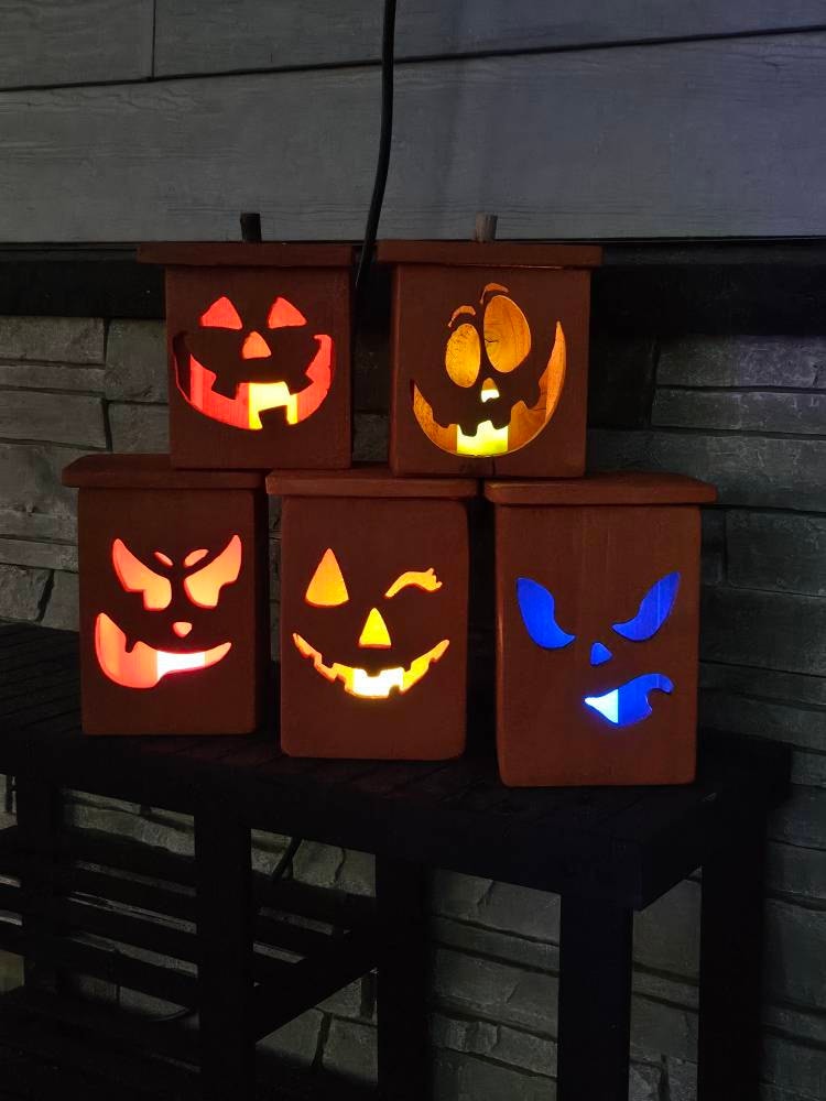 Halloween Jack-O-Lantern Wood Decor! LED “Flickering Flame” Candle & Battery Included!