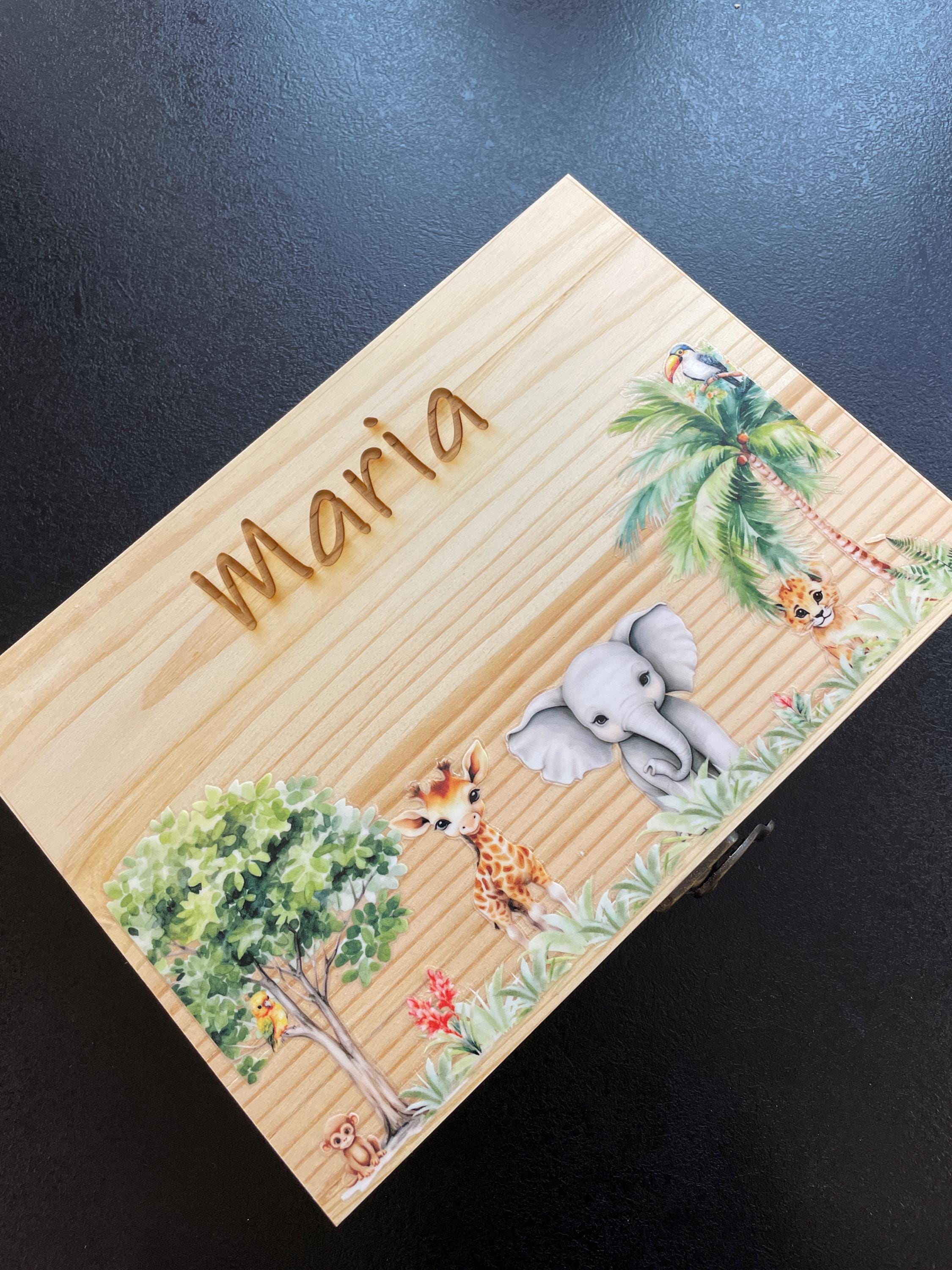 Children&#39;s cutlery with engraving / Safari New / Wooden box colored / Personalized with name / Gift idea / Birth / Personalized / Christening gift