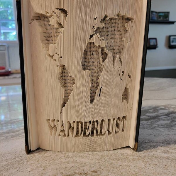 Book Folding Pattern - World Map, Wanderlust, Folding Book Art Pattern ...