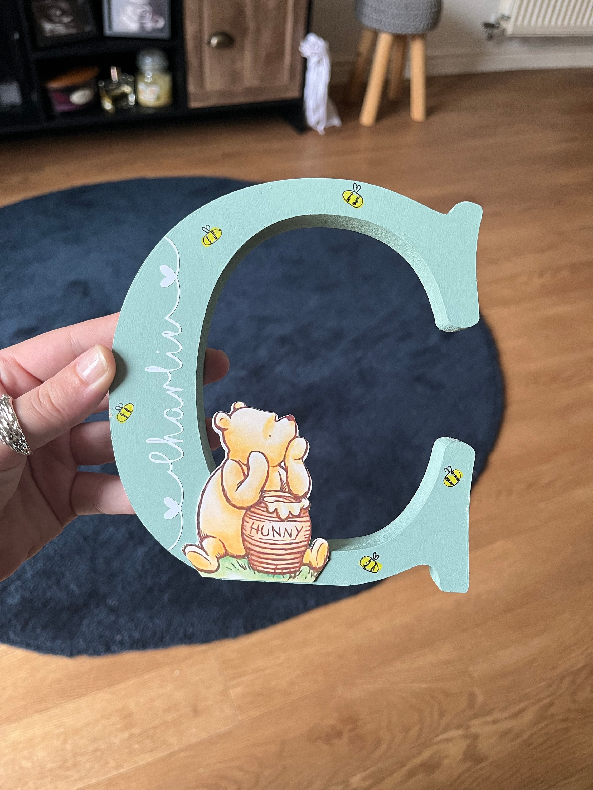 Personalized Wooden Letter, Handmade Wooden Freestanding Winnie the Pooh Letter Name, New Baby Gift Nursery Bedroom Decor Shelfie