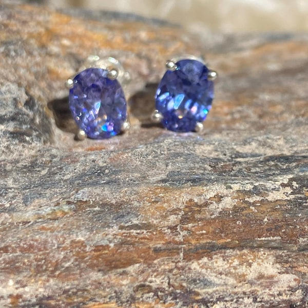Genuine Purple Tanzanite Lab Diamond Silver Floral Earrings main image 0