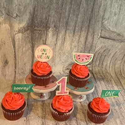 Watermelon Cupcake Toppers, Printable Cupcake Toppers, Melon Birthday, Birthday Cupcake Toppers ...