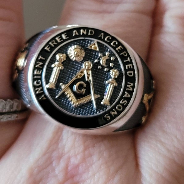 UNIQABLE Masonic Bible Ring .925 Sterling Silver 18K Gold Plated – Freemason