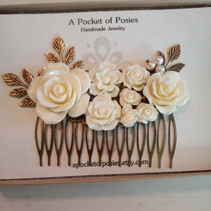 Pair of A Pocket of Posies Handmade Jewelry Copper Feather Bridal Hair Combs Feather Hair Comb (5 Metal Options) Rose Gold Comb, Nature  main image 3