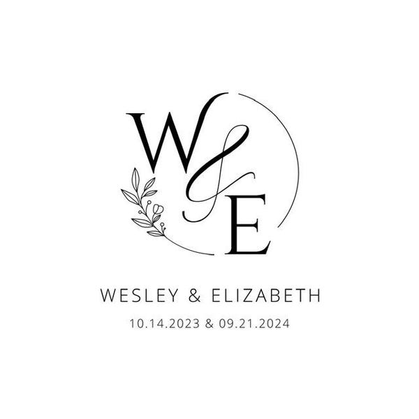 Modern Wedding Monogram, Elegant Minimalist Wedding Logo Design, Couple ...