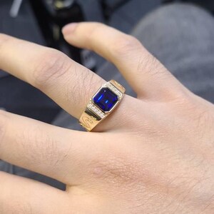 ブルーサファイア メンズリング 18K/14K/10K イエローゴールド