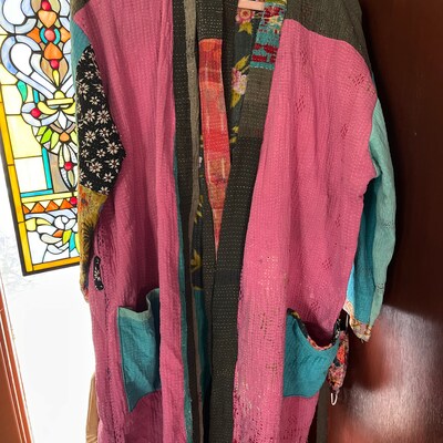 100% Cotton Assorted Design Vintage Luxury Kimono Kantha Robe, Indian ...