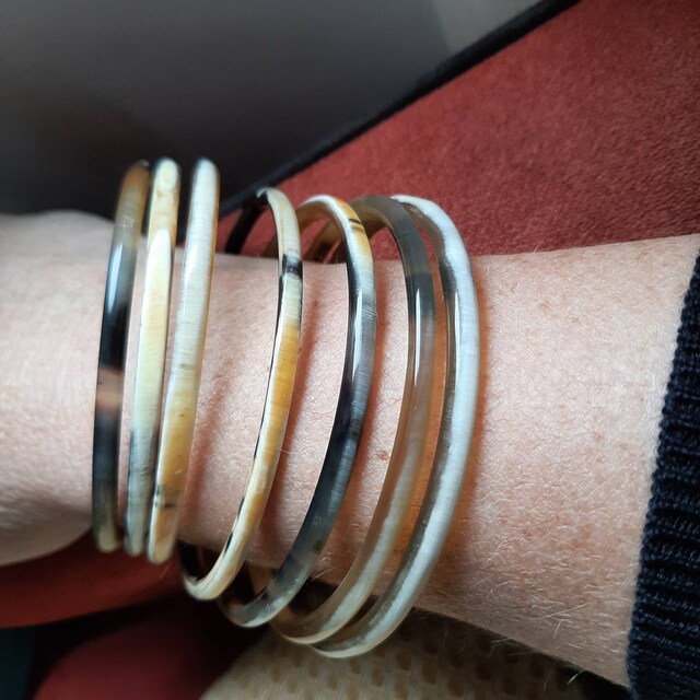 Set 7 Natural Buffalo Horn Bangle, Bracelet Set, Horn