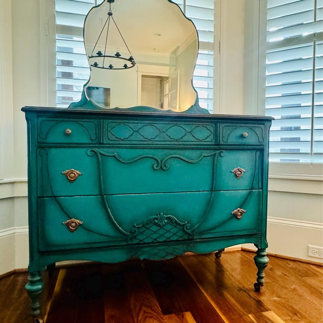 teal and grey dresser Victorian Solid Wood Turquoise Bedroom Farmhouse Dresser With 9 Drawers