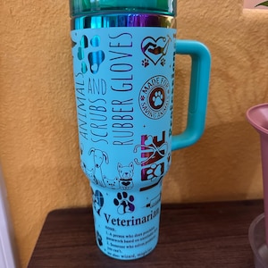 Vet Tech Engraved Tumbler | Cup Holder Friendly Travel Mug | Vacuum Insulated Large Water Bottle | Veterinarian Gift | Dog Cat Doctor