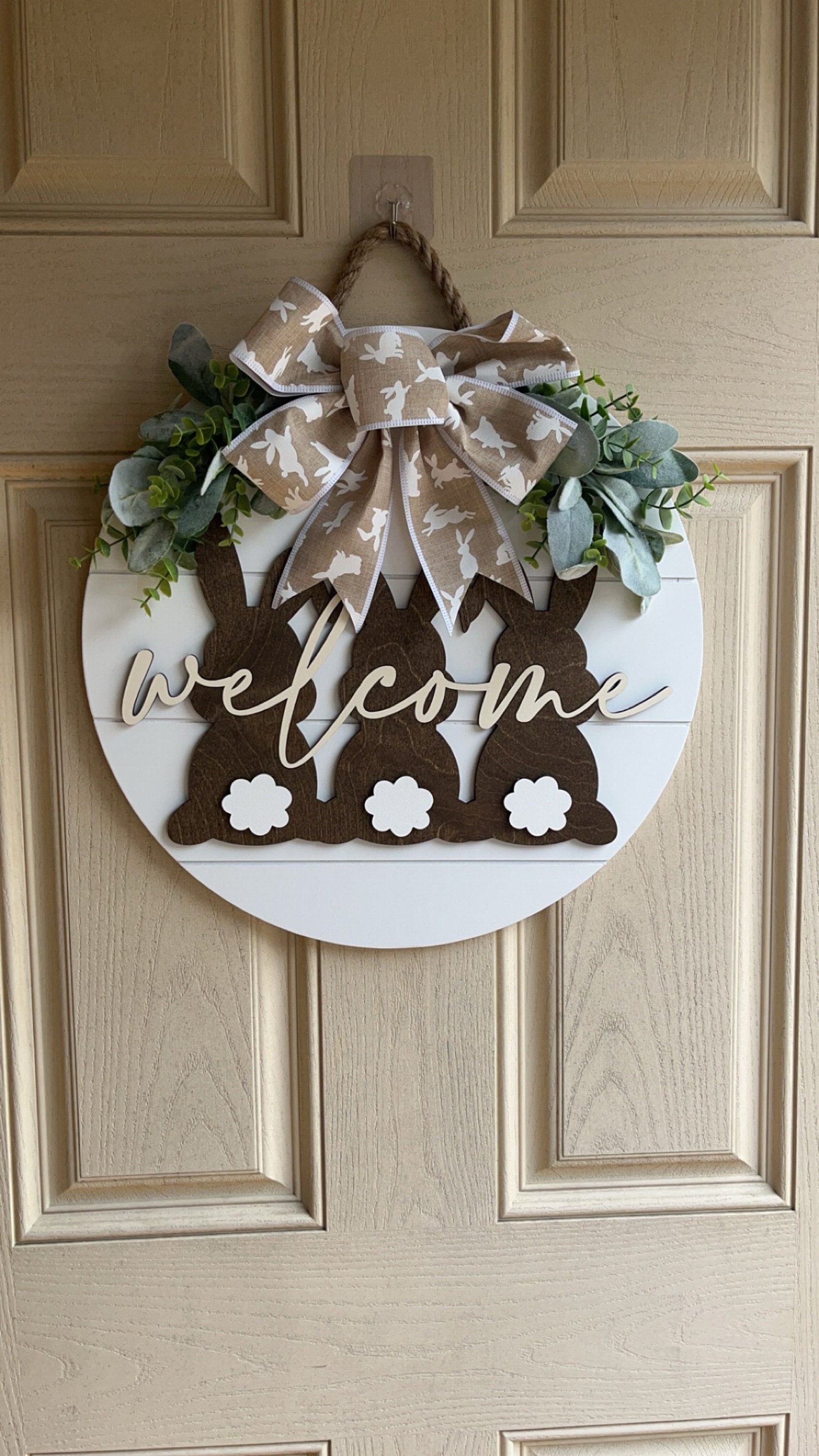 Easter Door Hanger, Easter Front Door Decor, Shiplap Bunny Door Hanger, Neutral Easter Decor