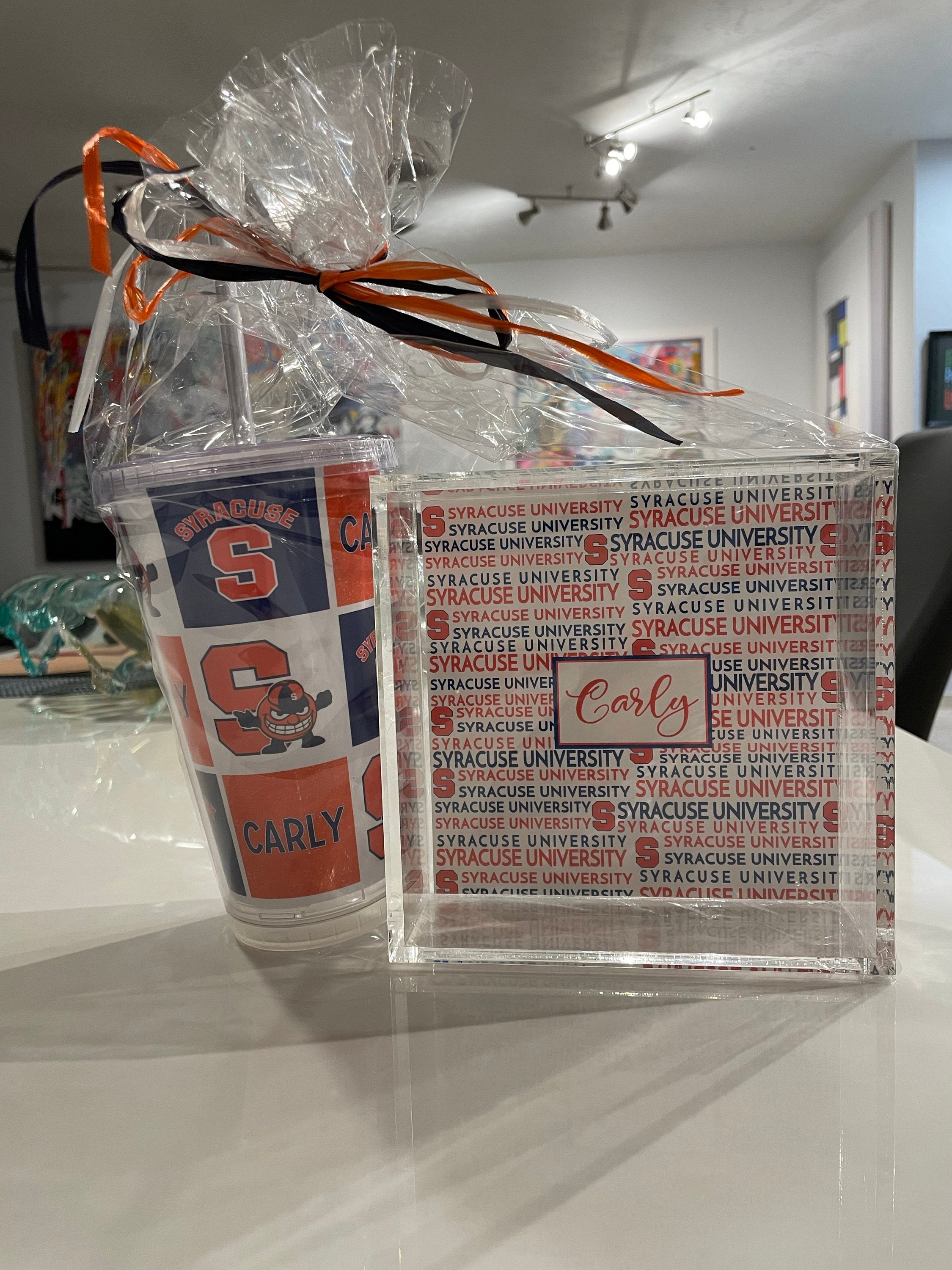College themed tumbler with hard plastic straw, any school!