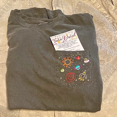 Outer Space Hand-embroidered Pocket Tee Shirt Unisex Short - Etsy