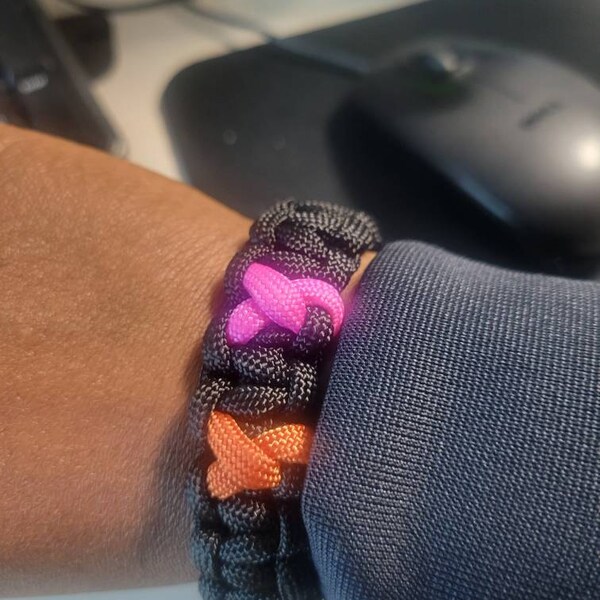 Breast Cancer Awareness Paracord Bracelet - Pink Ribbon, Adjustable, Survival Jewelry - View #4