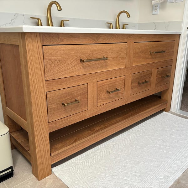 White Oak Bathroom Vanity | Double Sink | Towel Shelf - Etsy